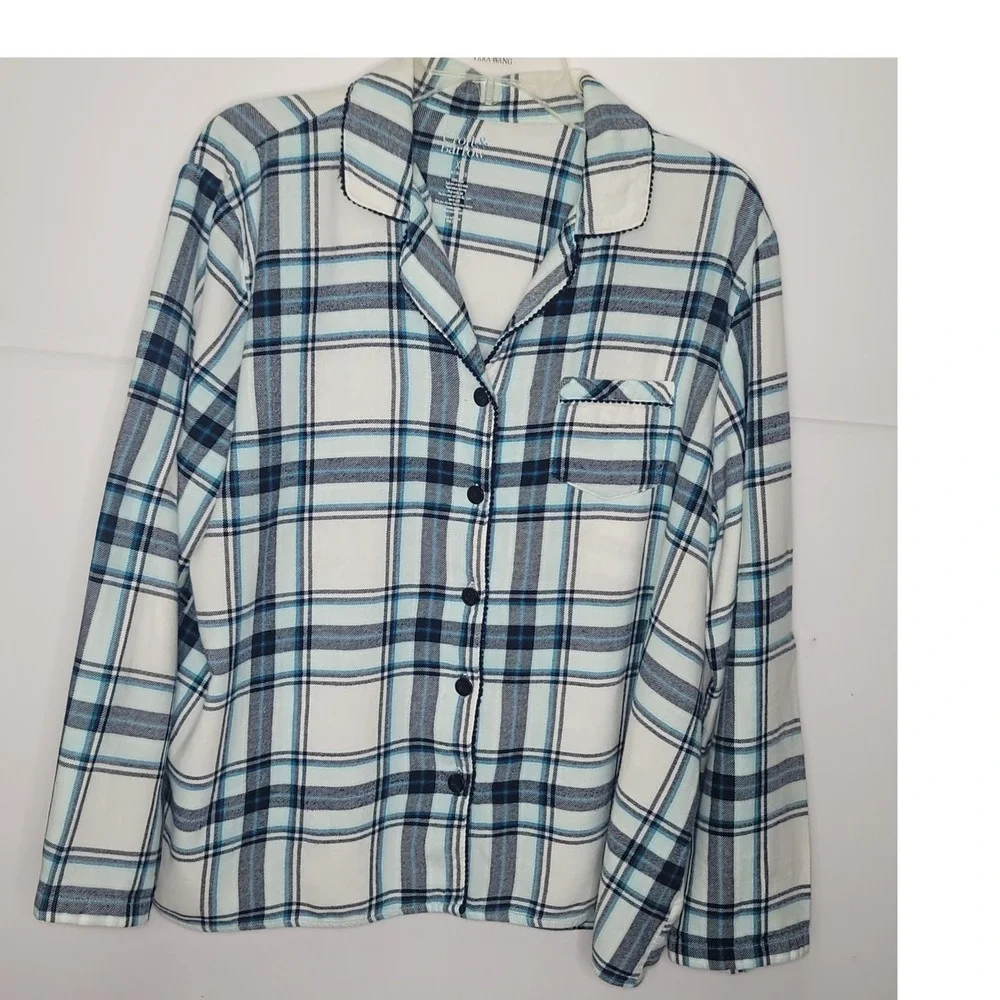 Croft & Barrow Pajama Set XL Blue PlaidFlannel Button Top Pants Lounge Sleepwear